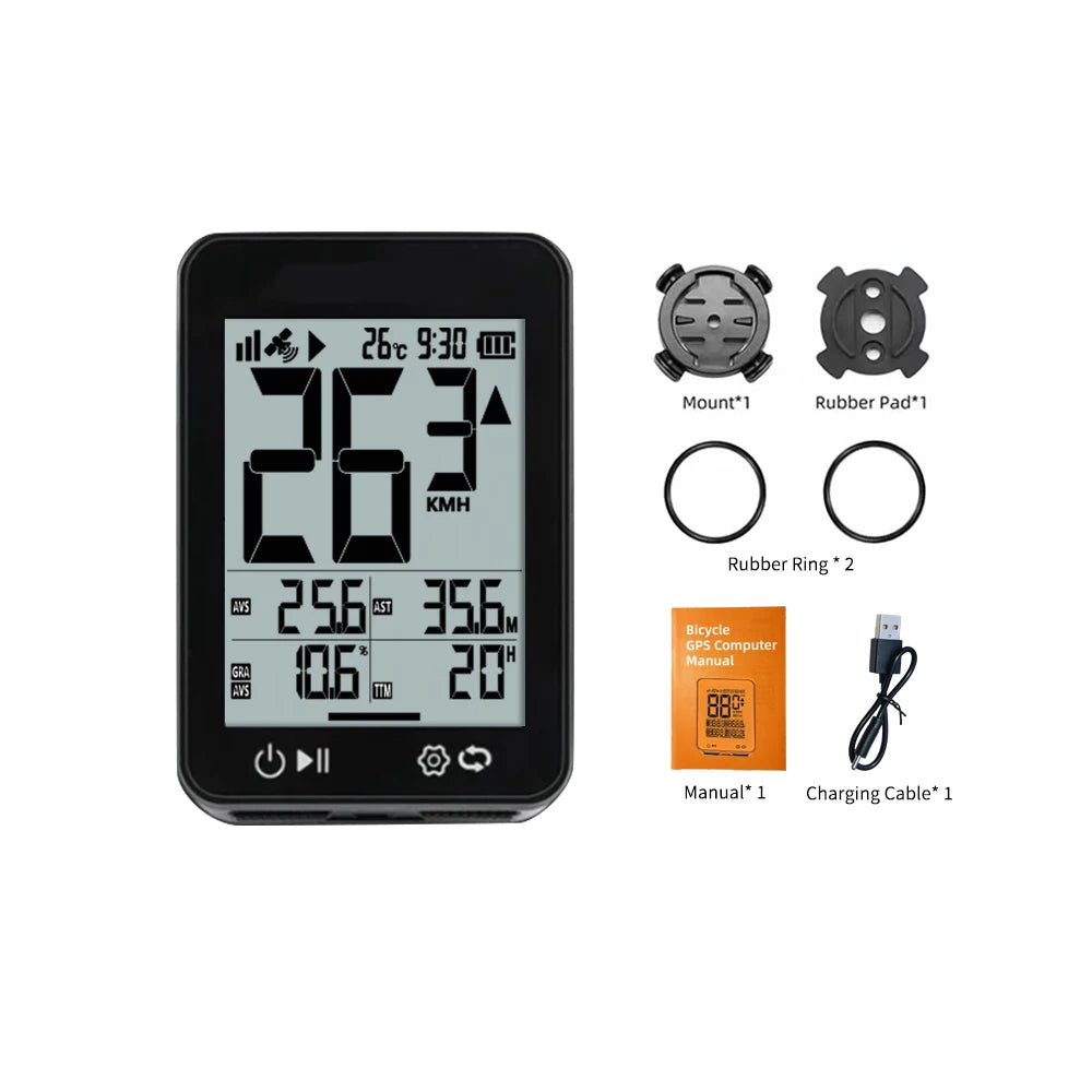 GPS velosipēdu dators, bezvadu velodators, 2,4 collu LCD ekrāns, velobraukšanas spidometrs, odometrs ar automātisko fona apgaismojumu un kronšteinu
