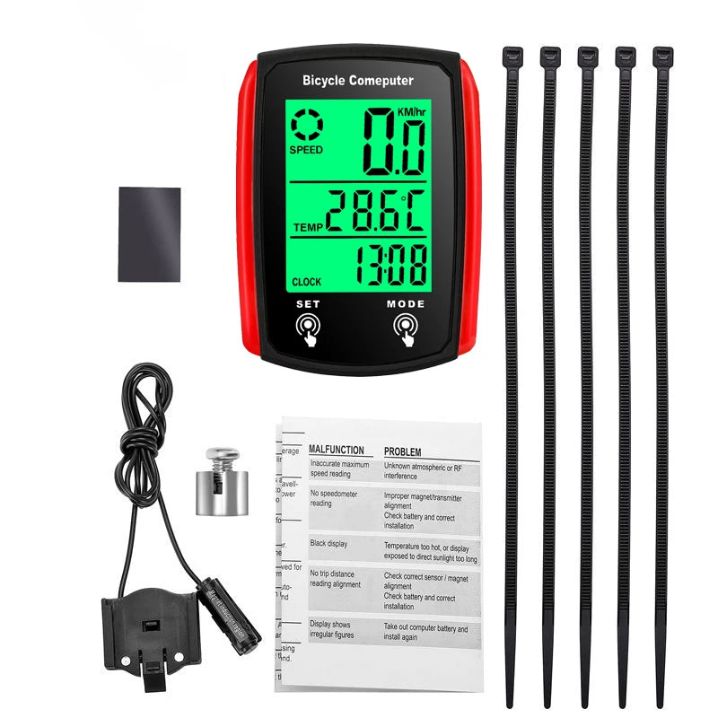 Riteņbraukšanas dators, velosipēda odometrs, LCD ekrāns, vadu velosipēdu spidometrs, kalnu velosipēdu spidometrs, velosipēdu piederumi