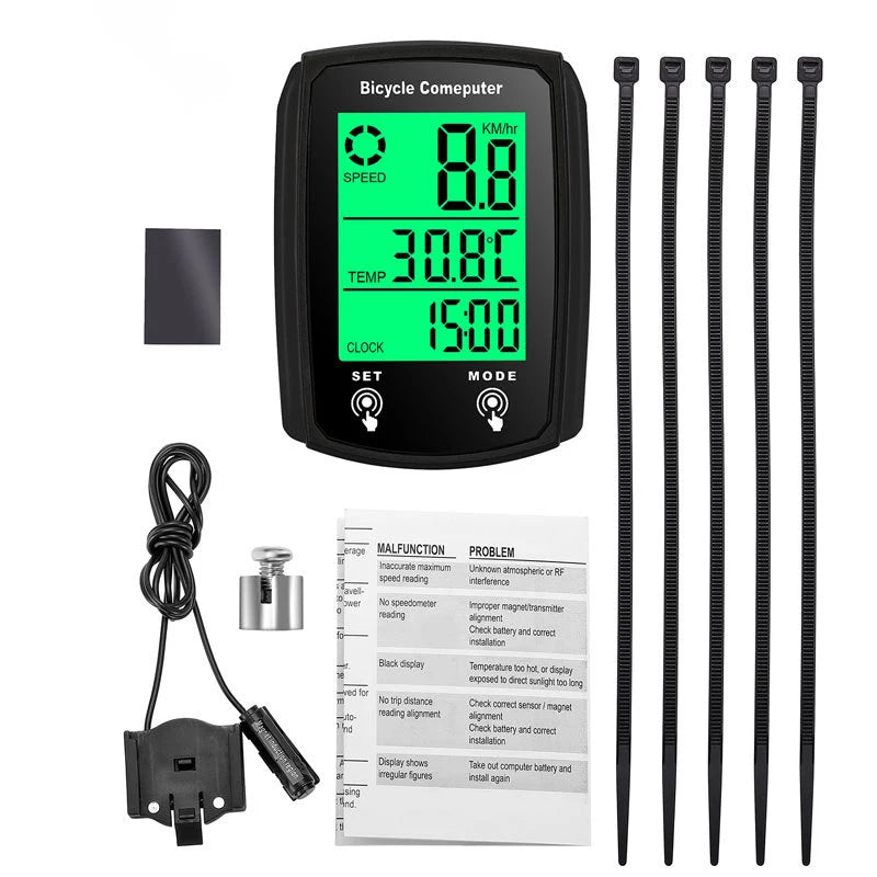 Riteņbraukšanas dators, velosipēda odometrs, LCD ekrāns, vadu velosipēdu spidometrs, kalnu velosipēdu spidometrs, velosipēdu piederumi