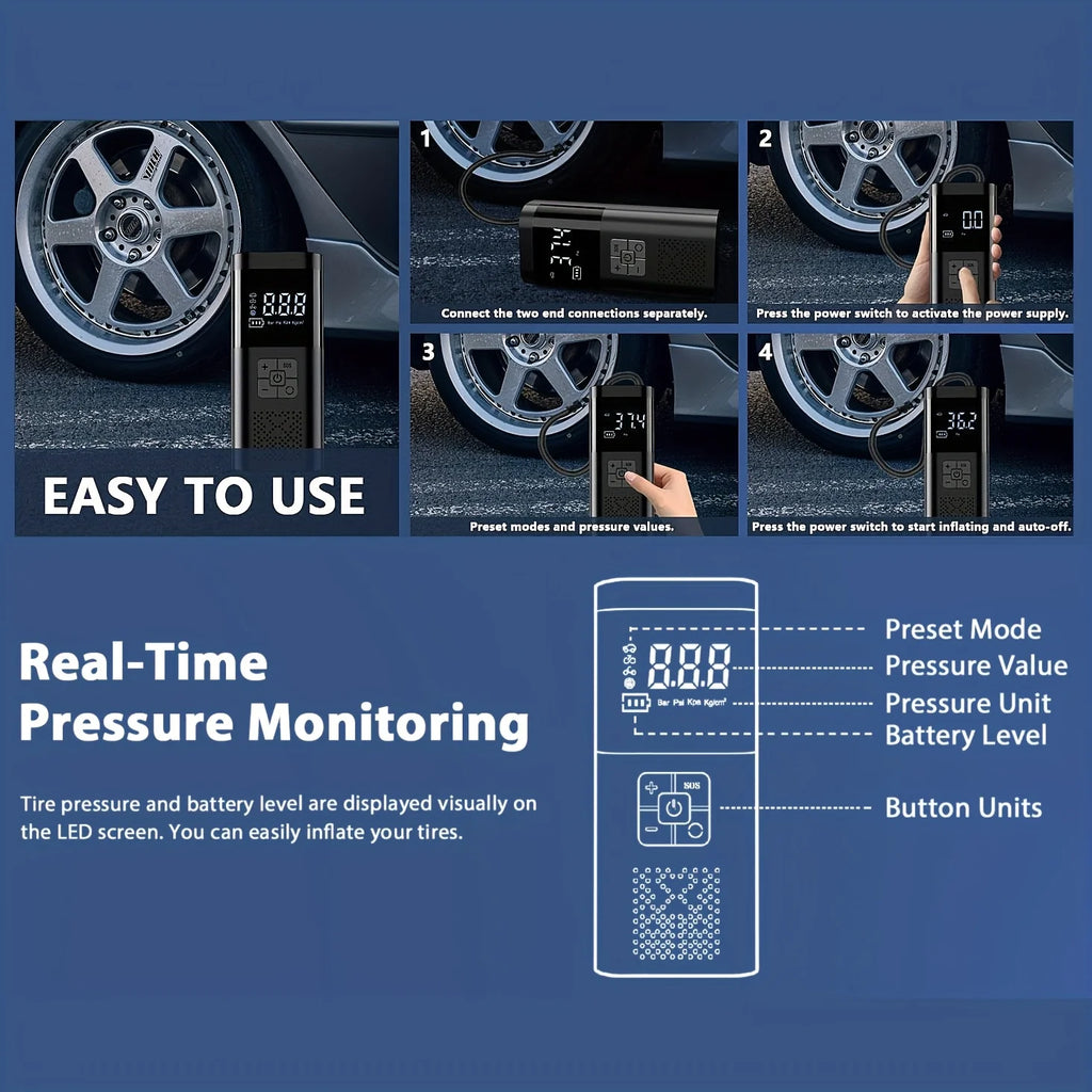 Portable Car Air Compressor 3X Faster 150PSI Cordless Tire Inflator Pump with Digital Gauge for Car Motorcycle Bike Air Pump